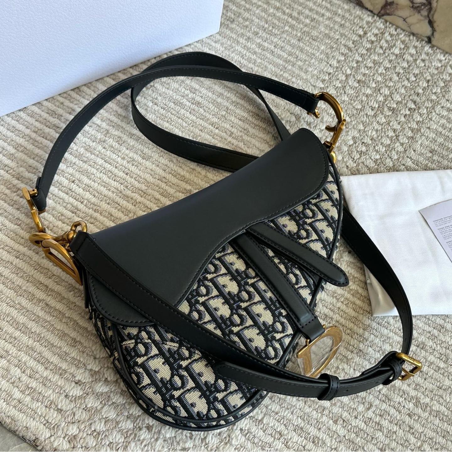 Dior-Inspired Saddle Bag with Oblique Canvas and Leather Strap – Iconic 25cm Design
