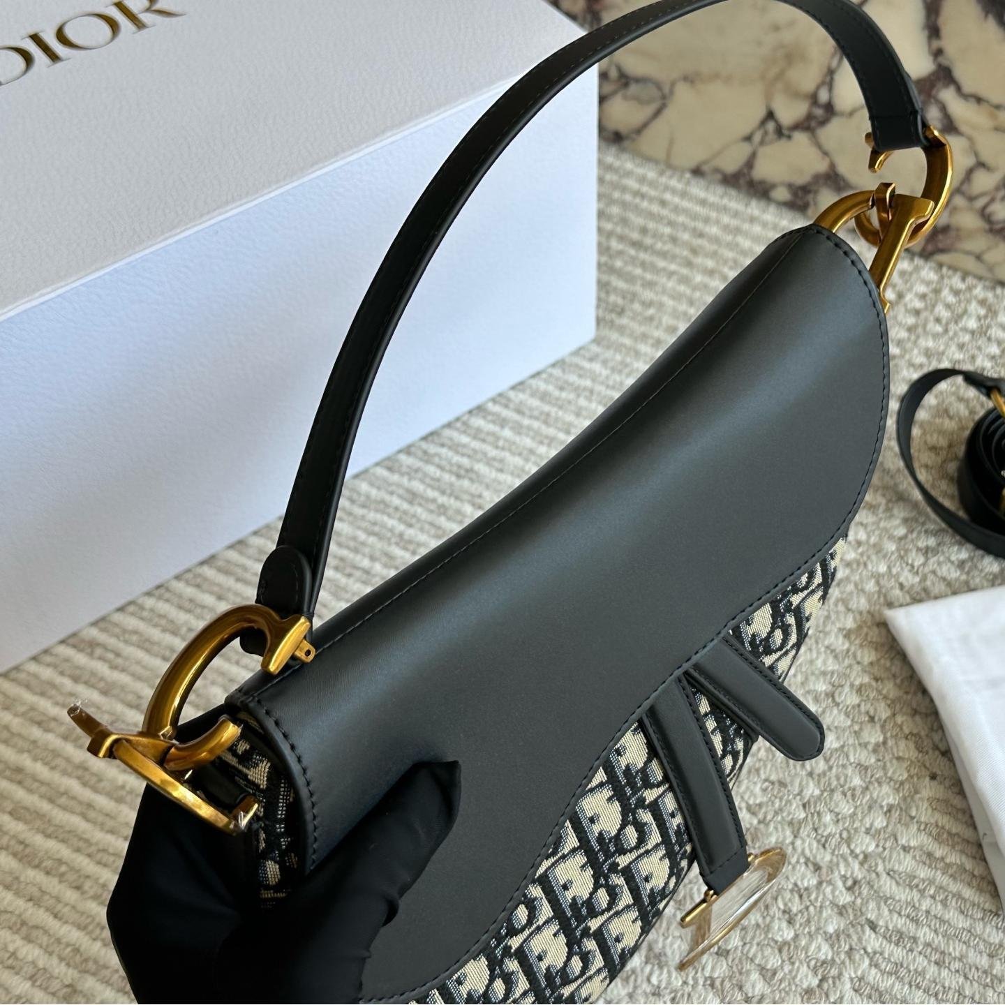 Dior-Inspired Saddle Bag with Oblique Canvas and Leather Strap – Iconic 25cm Design - 图片 3