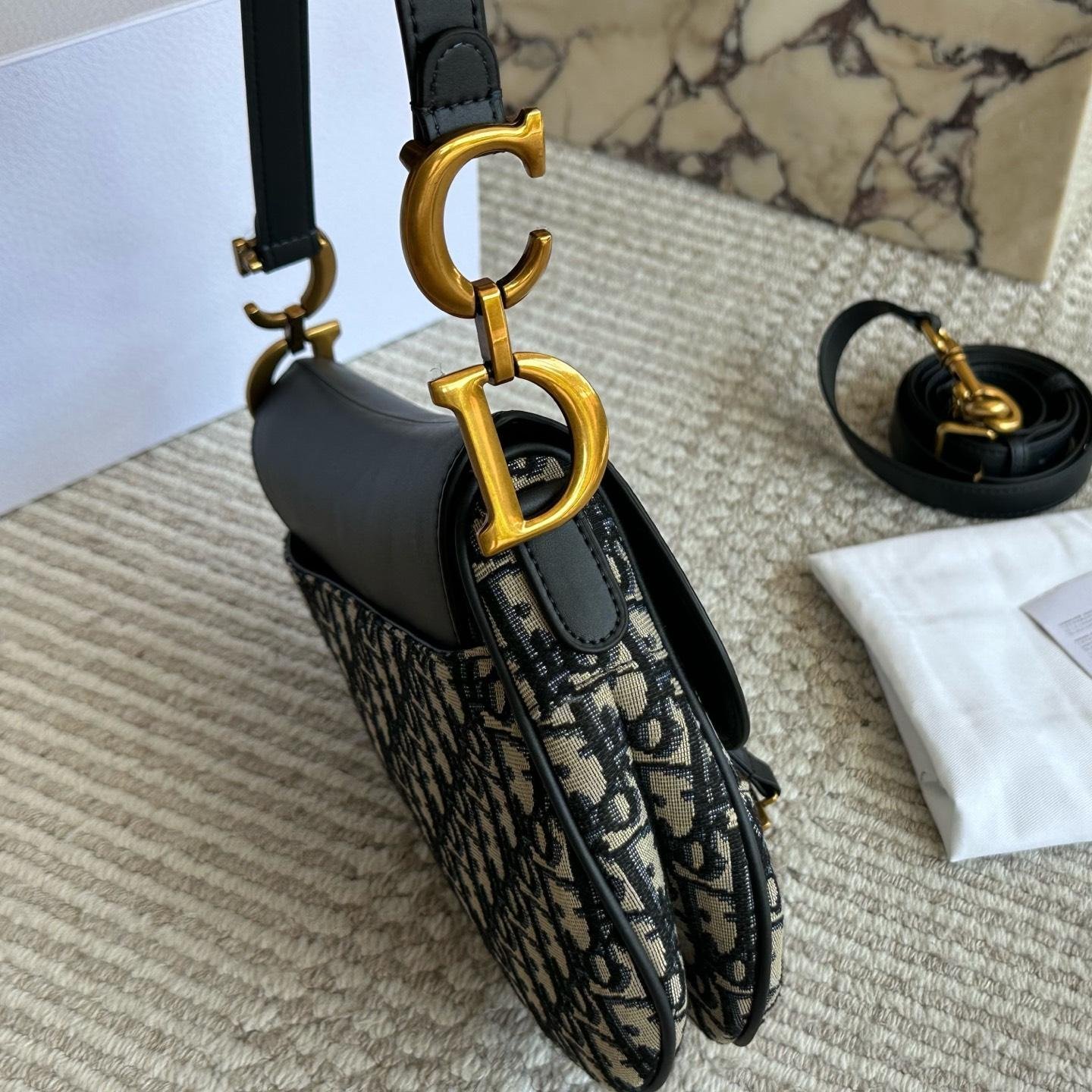 Dior-Inspired Saddle Bag with Oblique Canvas and Leather Strap – Iconic 25cm Design - 图片 4