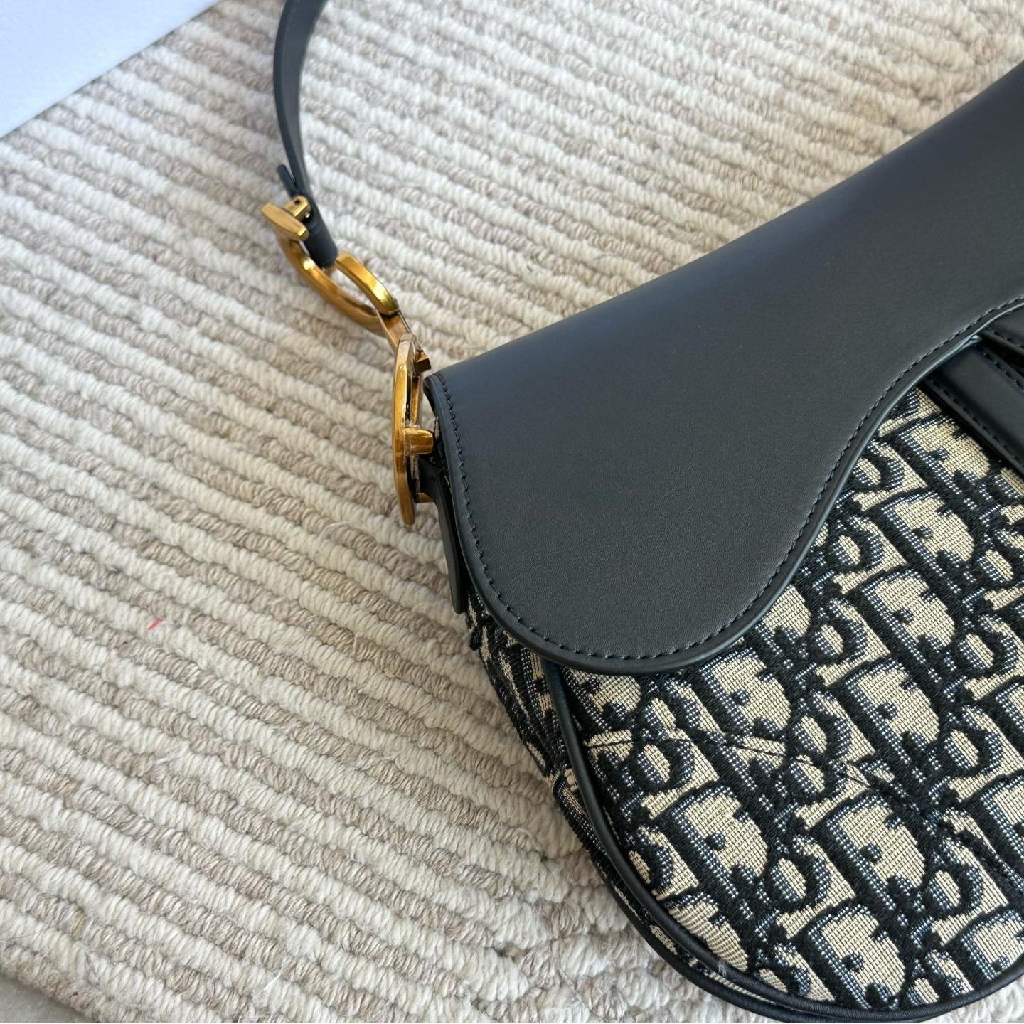 Dior-Inspired Saddle Bag with Oblique Canvas and Leather Strap – Iconic 25cm Design - 图片 7