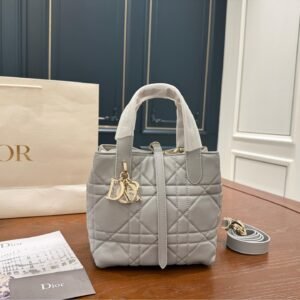 Dior Toujours Vertical Tote in Quilted Calfskin Leather – 19cm Gray Edition