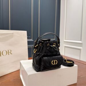 Dior Caro Mini Bucket Bag in Quilted Lambskin with CD Clasp – 17cm