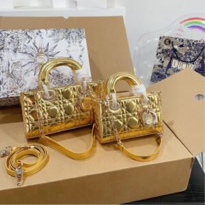 Dior Lady Gold Metallic Bag – Cannage Leather in 22cm & 16cm