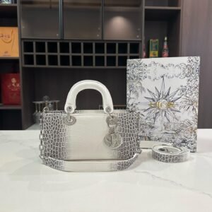 Dior Lady Horizontal Croc-Embossed Bag – White Gradient Calfskin, 2025 Edition 26CM
