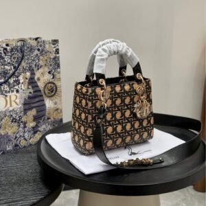 Jacquard Canvas Lady-Inspired Top Handle Bag – Dior Cannage Four-Grid Tote 20CM
