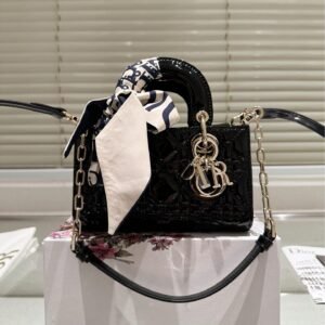 Mini Lady-Life Patent Leather Bag – Dior-Inspired Limited Edition with Scarf Accent 17CM