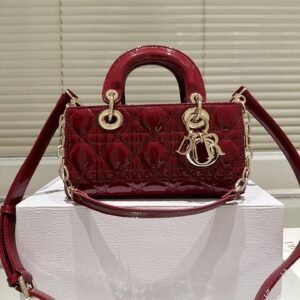 Burgundy Patent Lady-Life Mini Bag – Dior-Inspired Quilted Top Handle in Limited Edition 22CM