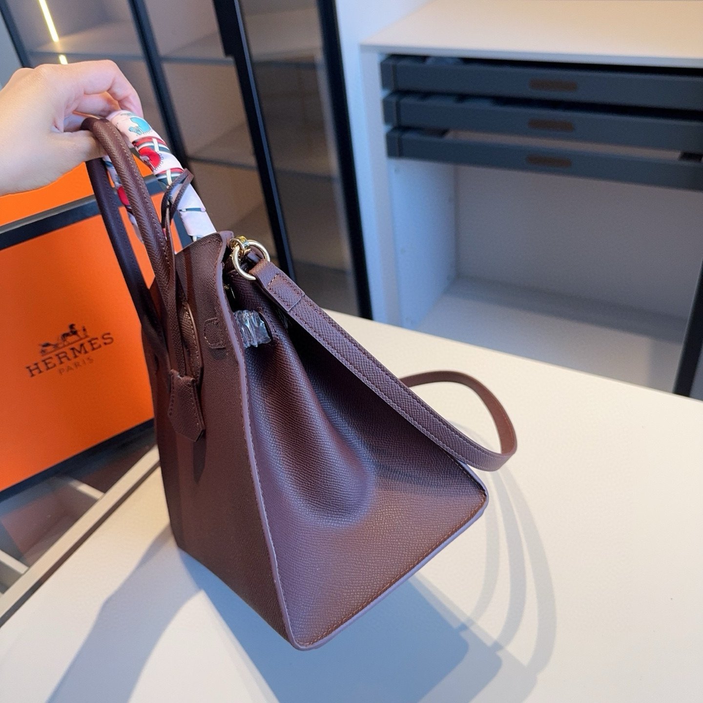 Large Gold Hardware Birkin-Style Tote – 30cm Full-Grain Leather Handbag - 图片 6