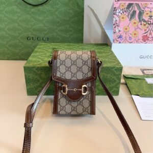 Gucci 1955 Horsebit Mini Vertical Phone Bag – GG Canvas Crossbody 17CM