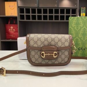 Gucci 1955 Horsebit Small Saddle Bag in Brown GG Canvas – 21cm