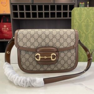 Gucci 1955 Horsebit Saddle Bag in Brown GG Canvas – 25cm