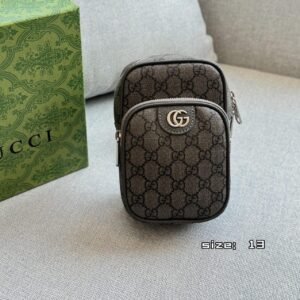 Gucci Ophidia GG Supreme Mini Phone Crossbody Bag – Grey & Black Canvas 19cm