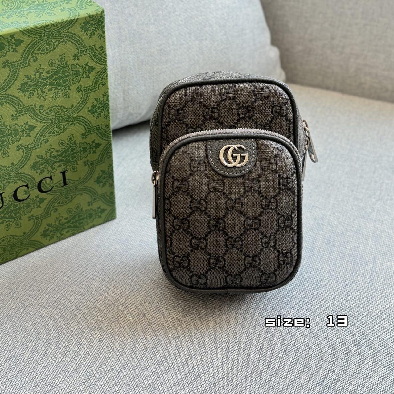 Gucci Ophidia GG Supreme Mini Phone Crossbody Bag – Grey & Black Canvas 19cm