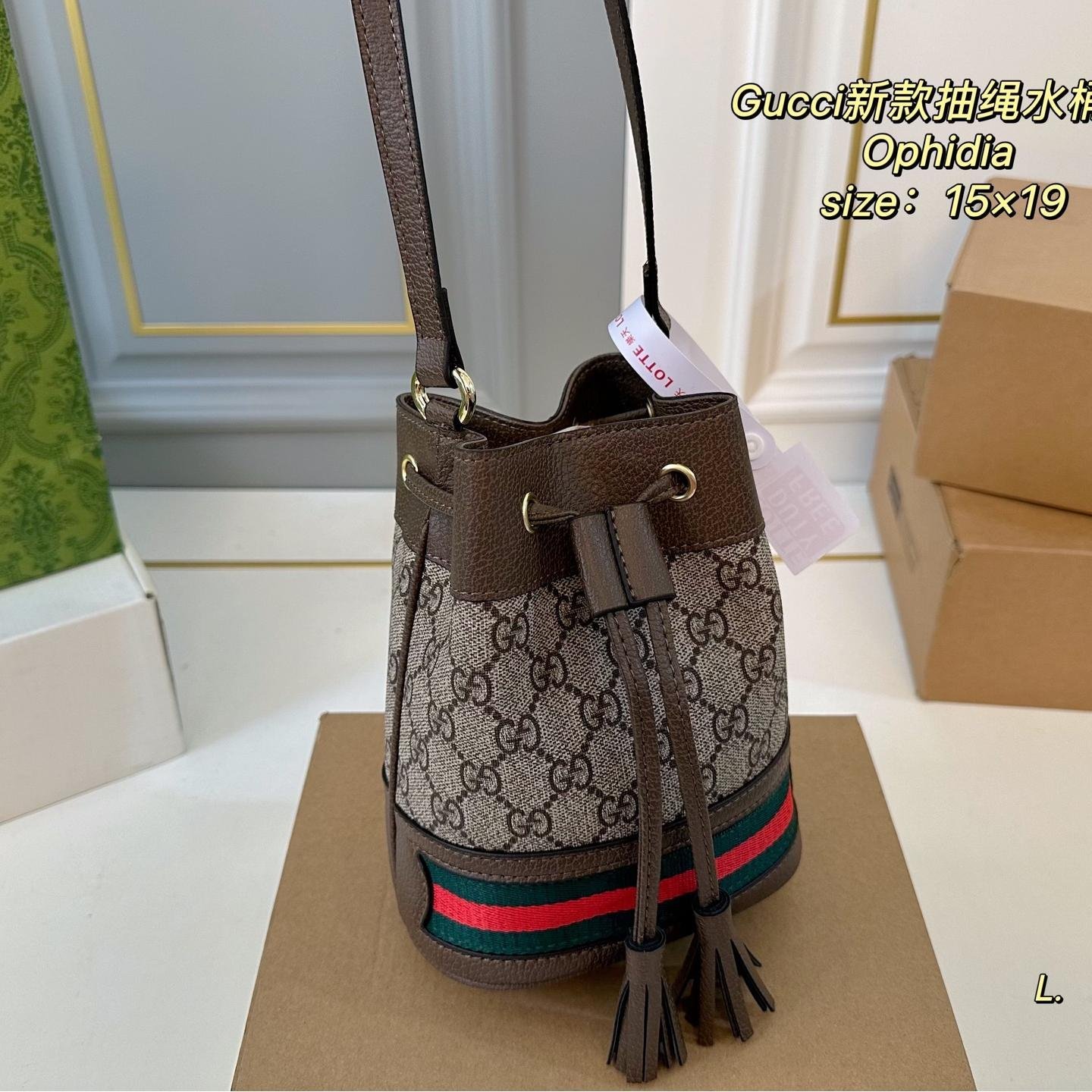 Gucci Ophidia GG Mini Bucket Bag – Vintage Drawstring Crossbody 19cm - 图片 2