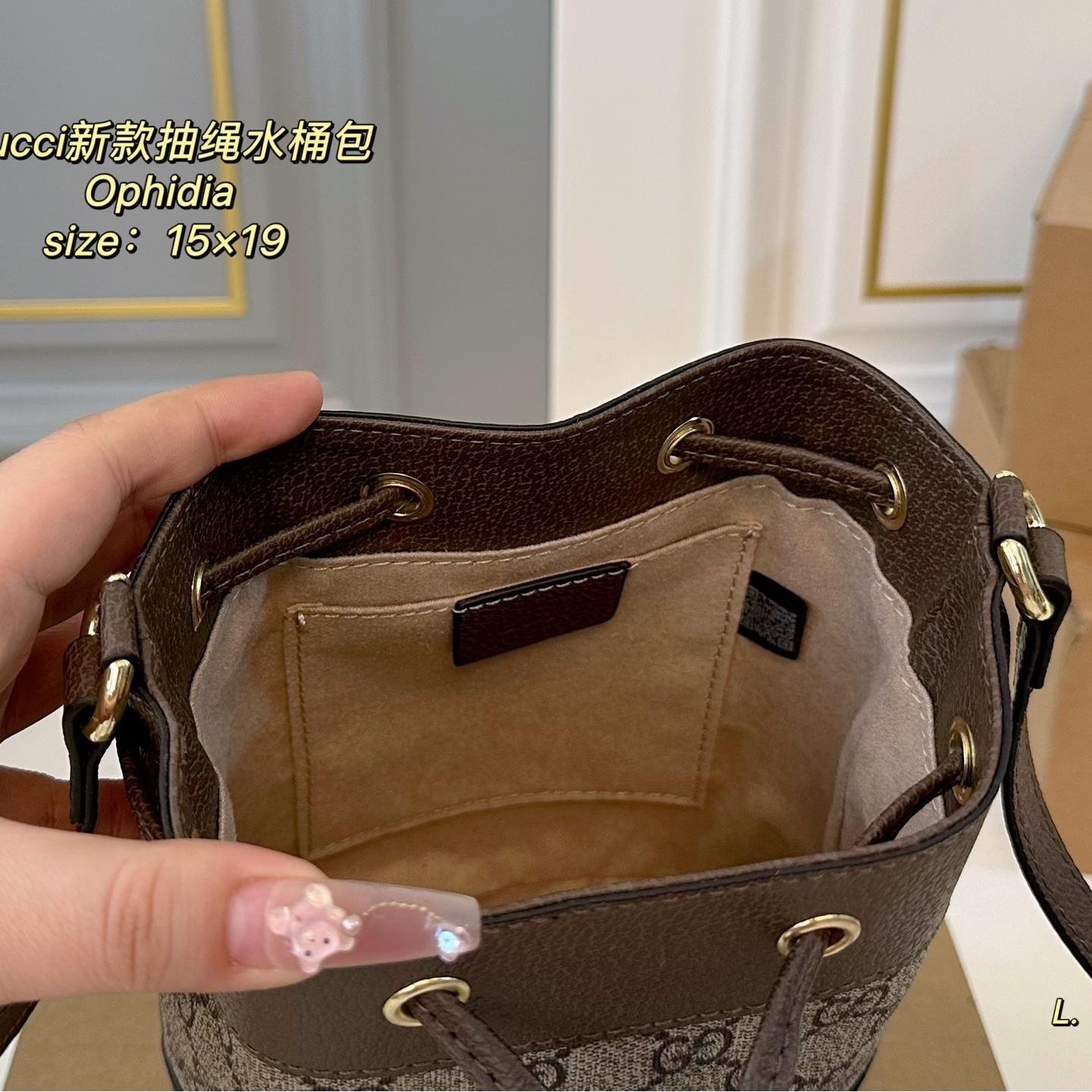 Gucci Ophidia GG Mini Bucket Bag – Vintage Drawstring Crossbody 19cm - 图片 9