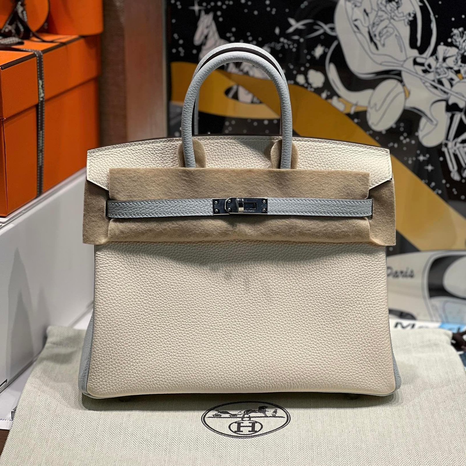 Birkin Misty Blue with Nata Cream White Togo Leather 25CM/30CM