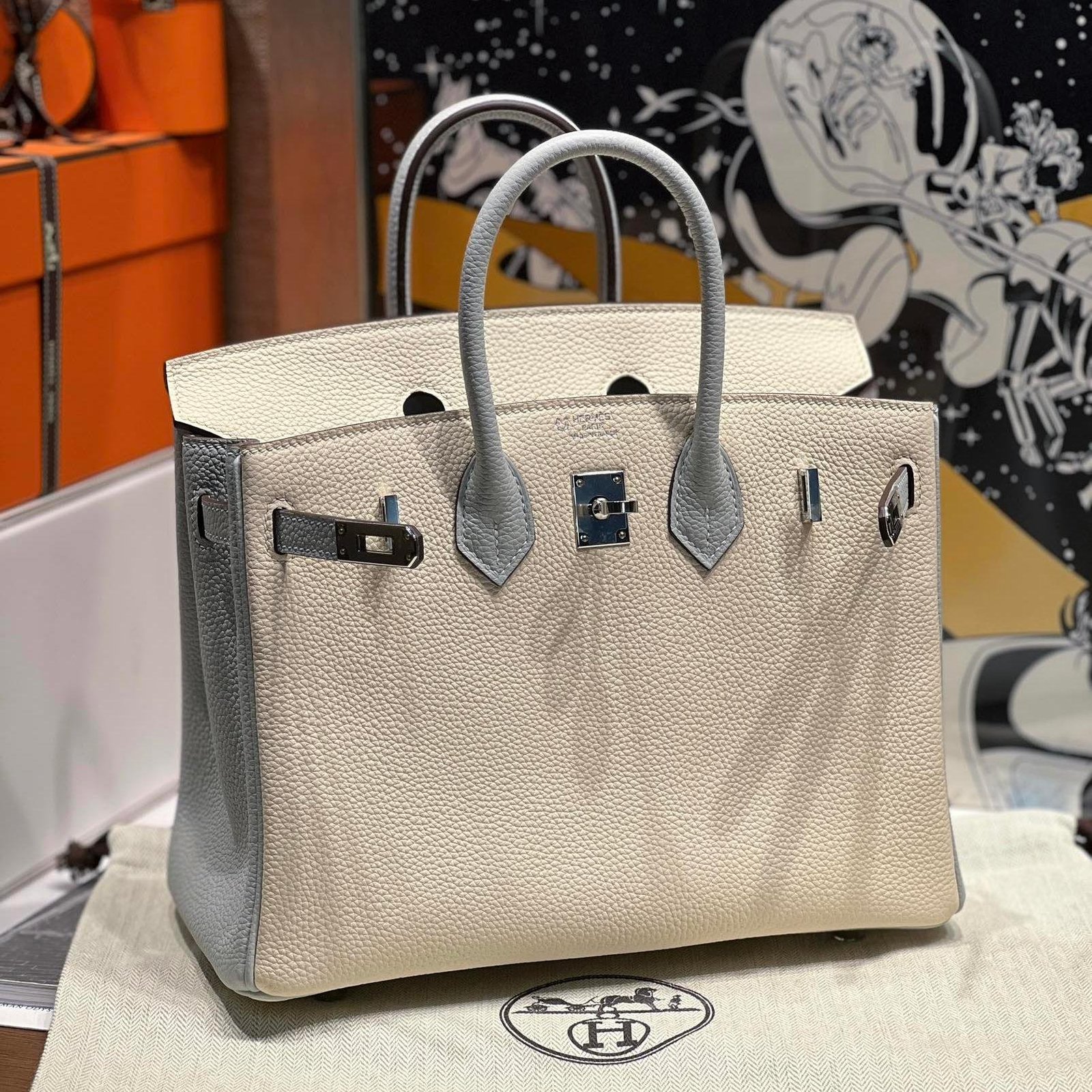 Birkin Misty Blue with Nata Cream White Togo Leather 25CM/30CM - 图片 4