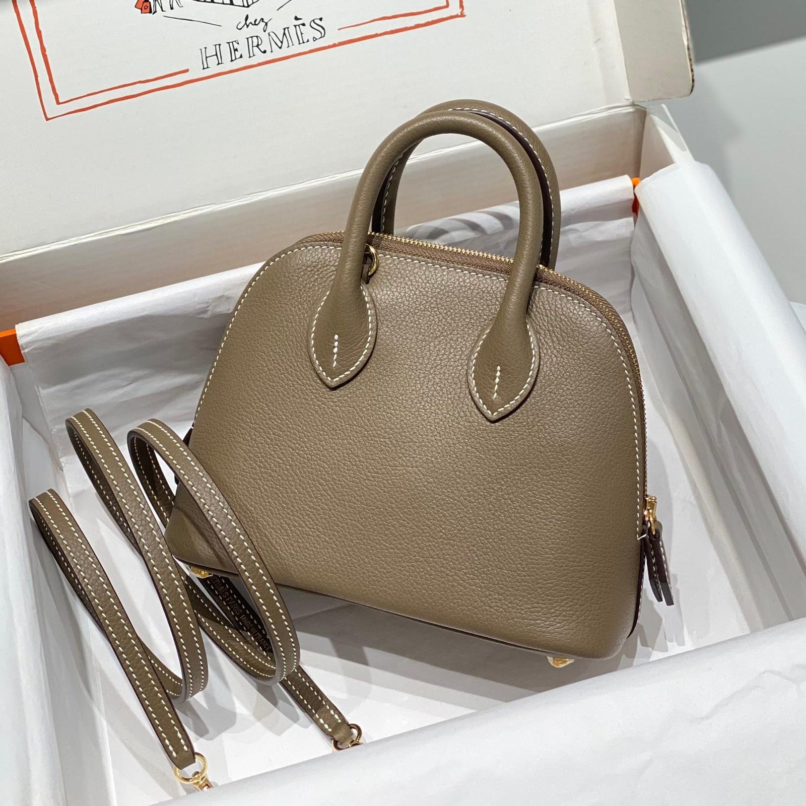 Mini Bolide Bowling Elephant Grey Evercolor Leather Gold Hardware - 图片 2