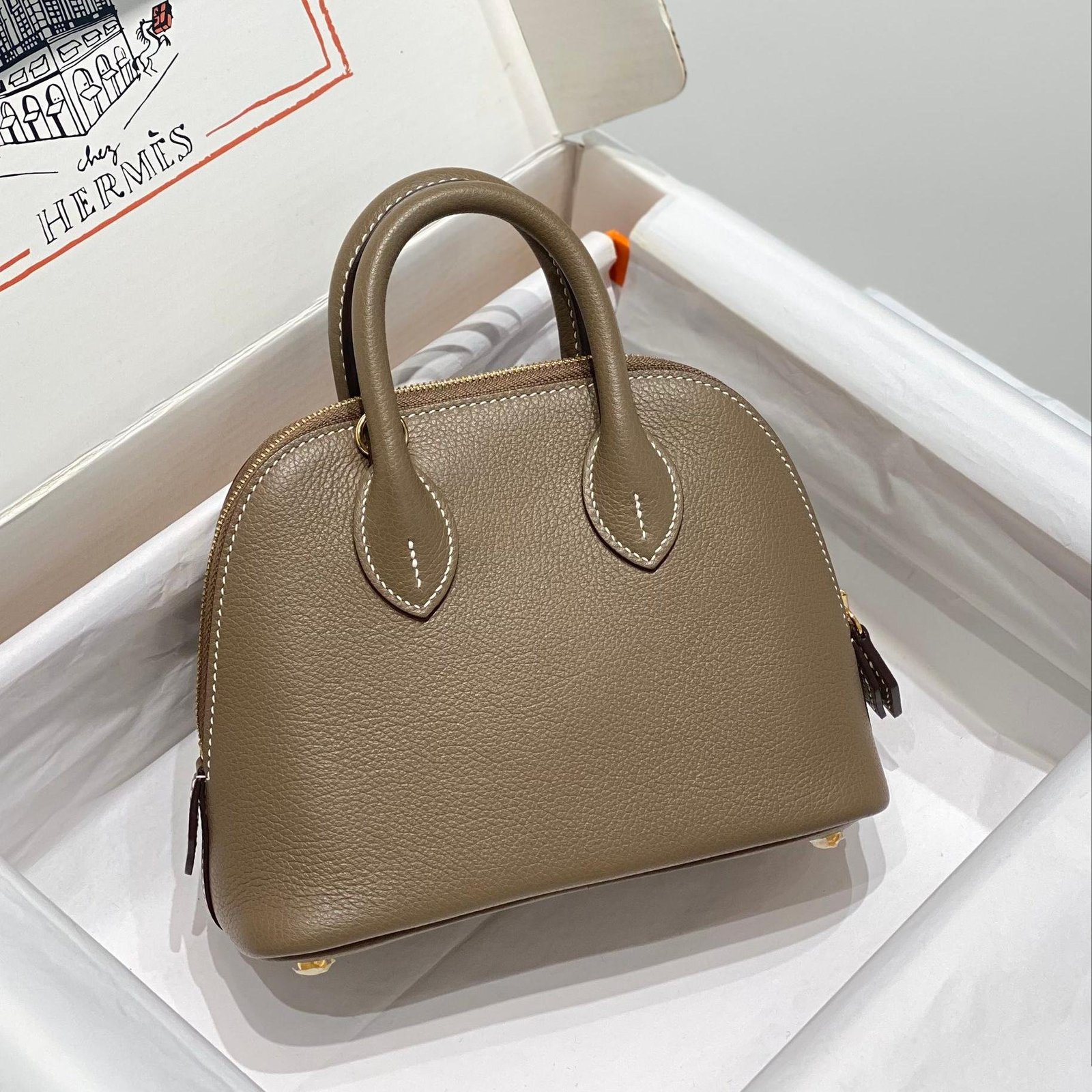 Mini Bolide Bowling Elephant Grey Evercolor Leather Gold Hardware - 图片 3