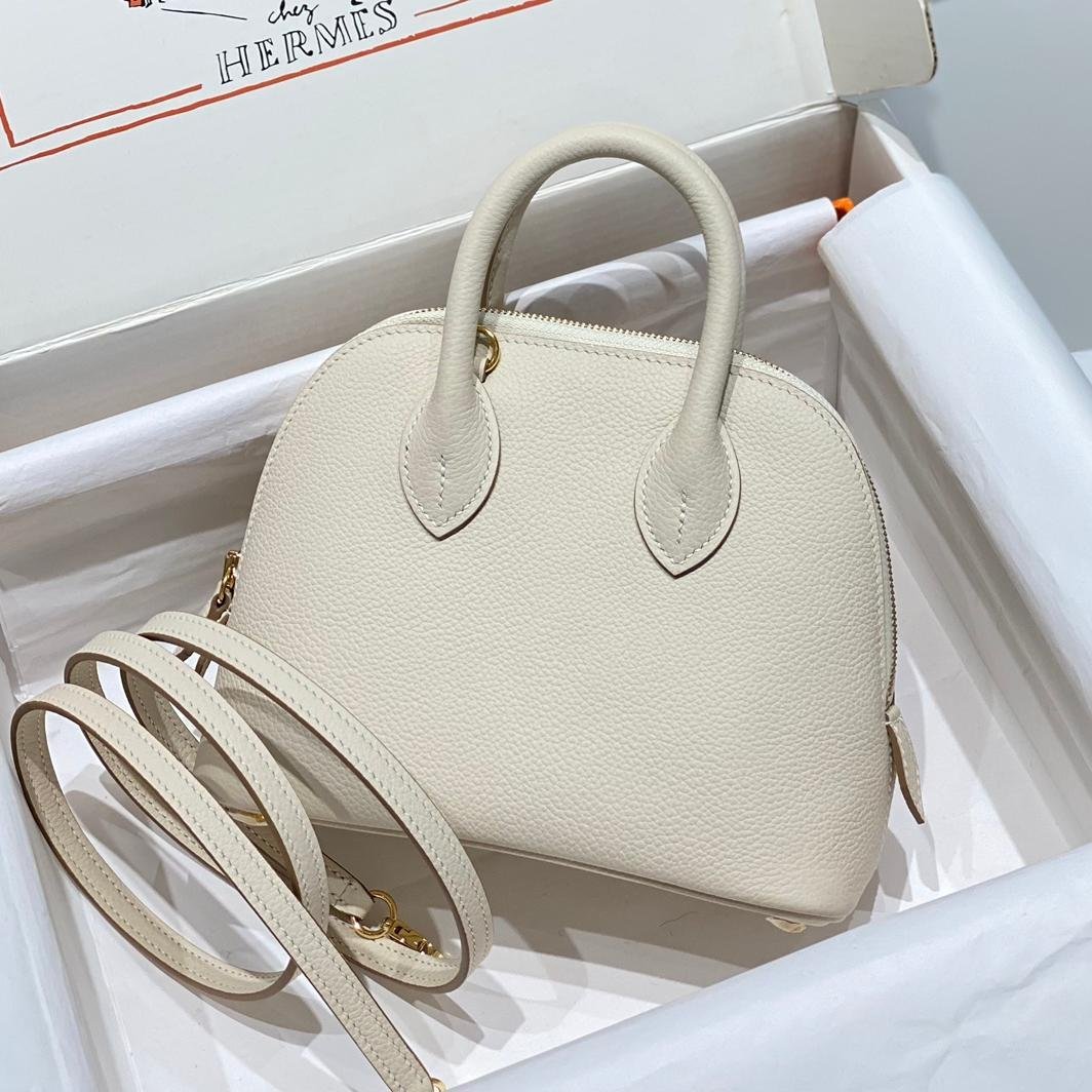 Mini Bolide Bowling Milkshake White Evercolor Leather Gold Hardware - 图片 2