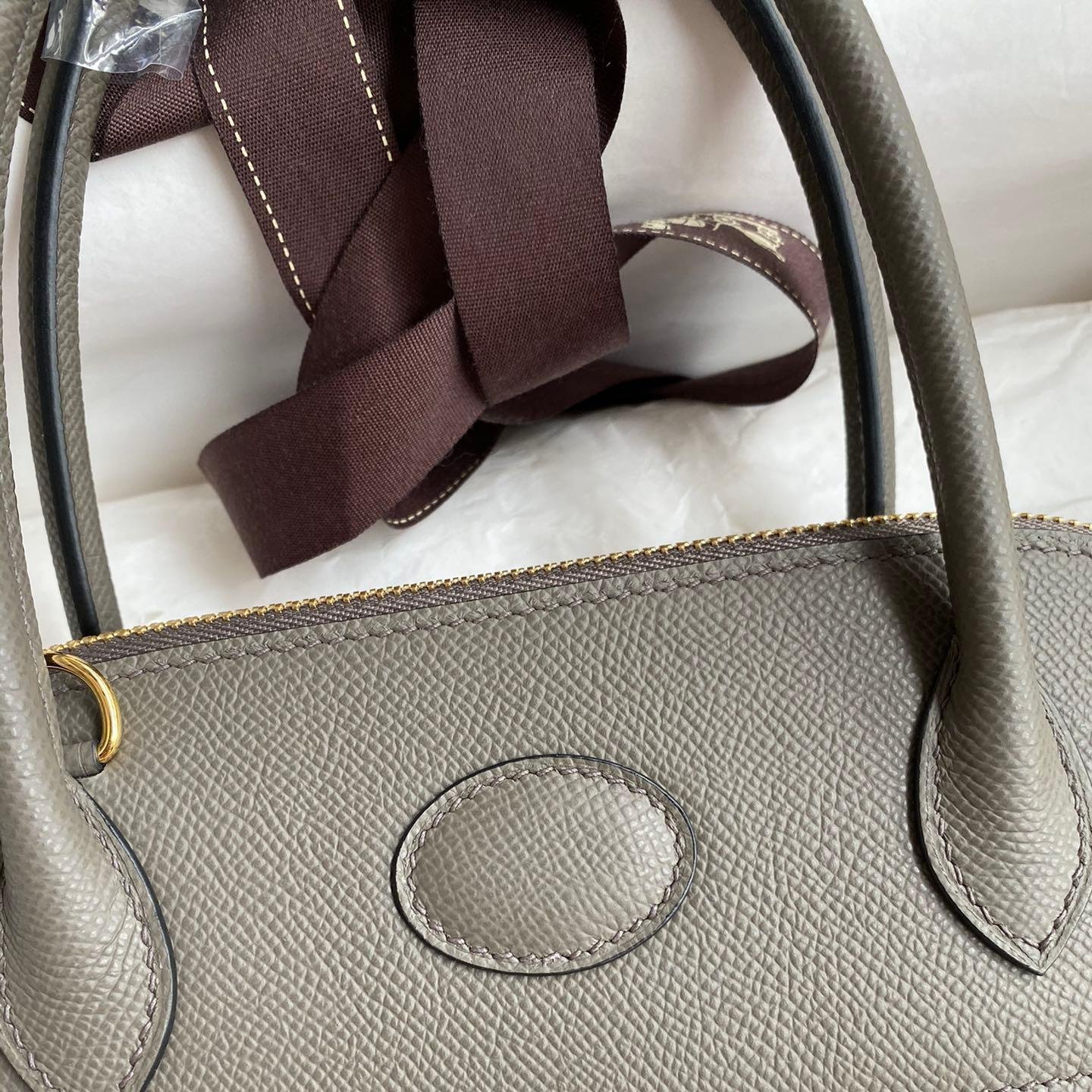 Bolide Pewter Grey Epsom Leather Gold Hardware Waxed Thread 27CM - 图片 5