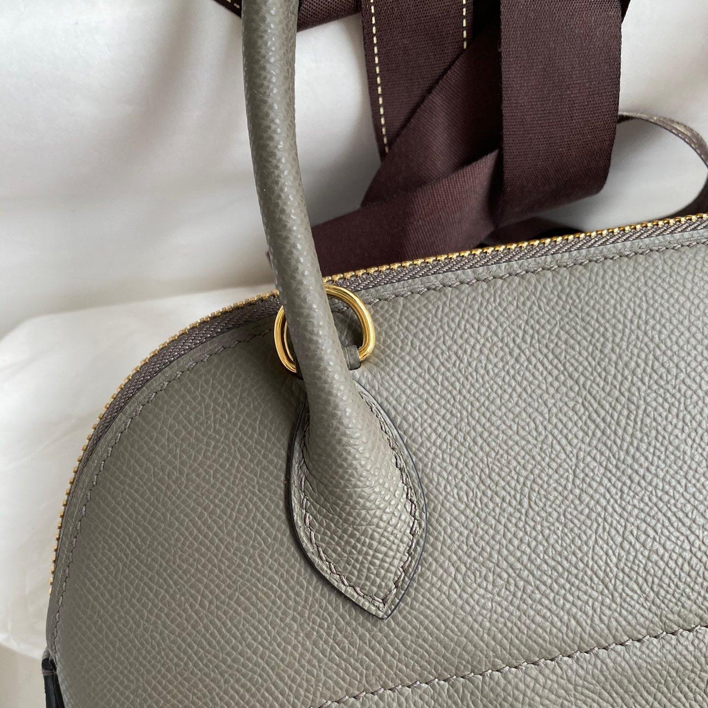 Bolide Pewter Grey Epsom Leather Gold Hardware Waxed Thread 27CM - 图片 6
