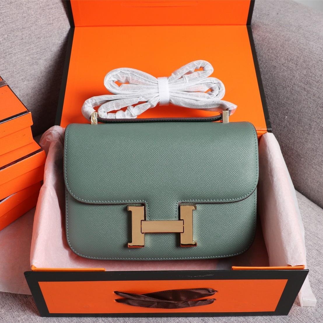Constance Ceramic Green Epsom Leather Gold Hardware Large 20CM/23CM