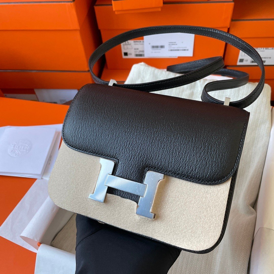 Constance Chèvre Goat Leather Black Silver Hardware 20CM/23CM - 图片 4