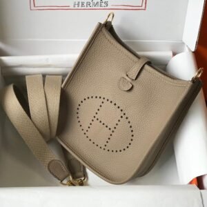 Evelyne Trench Grey Togo Leather Gold Hardware 18CM