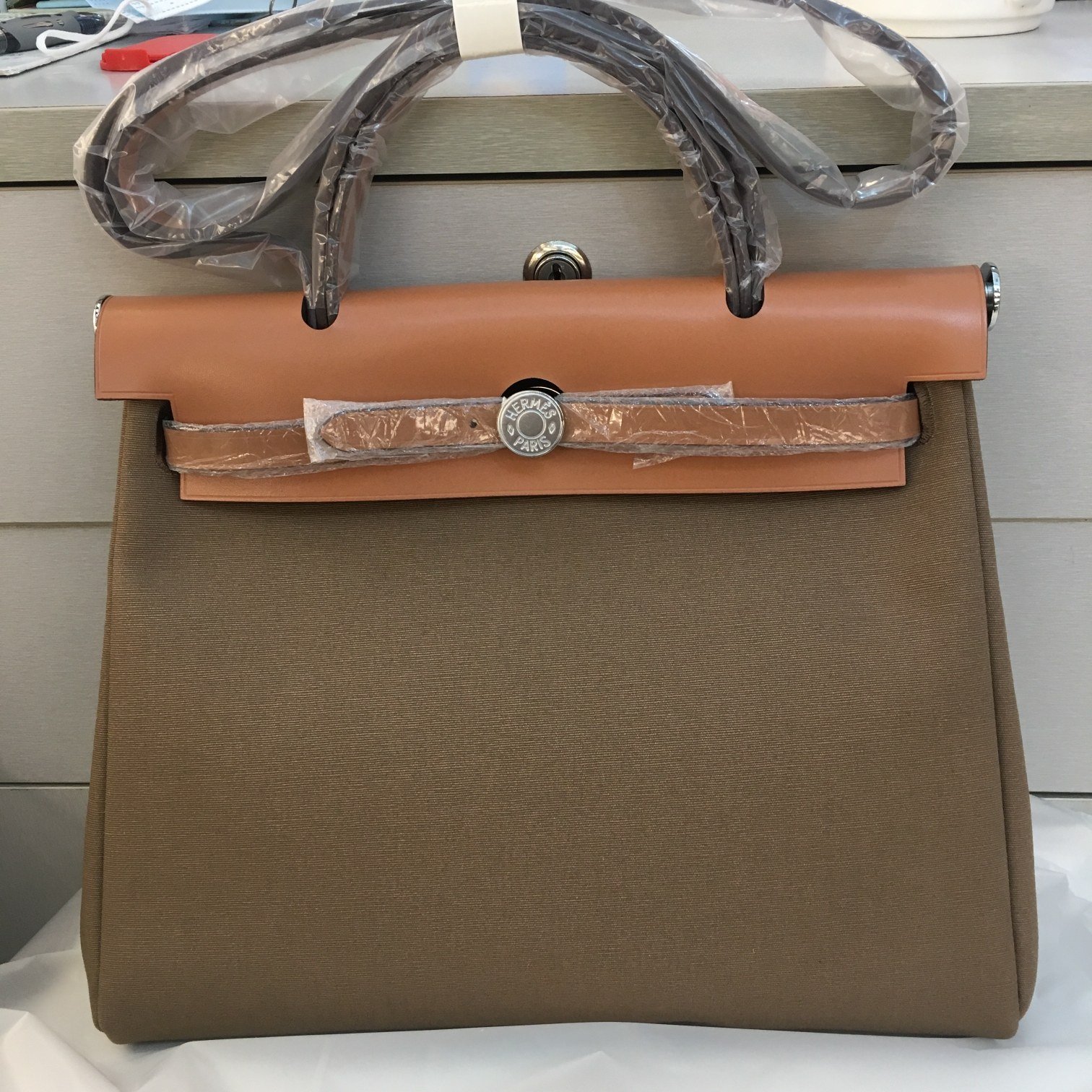 Herbag Elephant Grey Canvas Calfskin 31CM