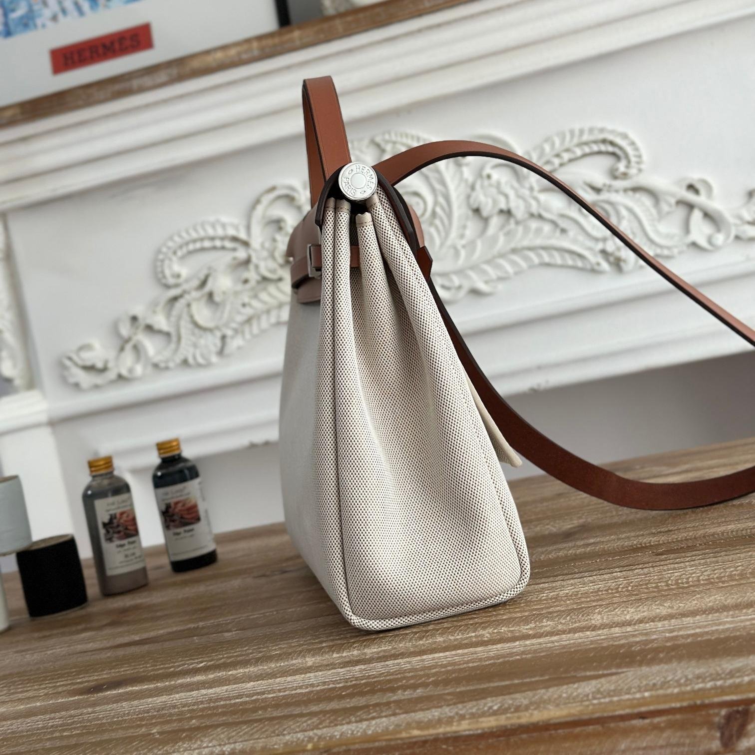 Herbag Light Gray Canvas Calfskin 31CM - 图片 2
