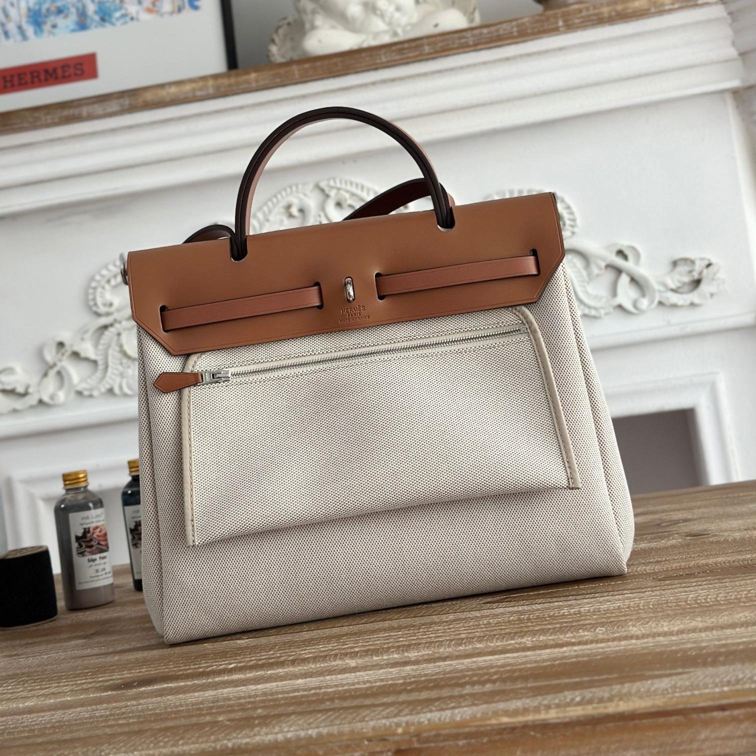 Herbag Light Gray Canvas Calfskin 31CM - 图片 3