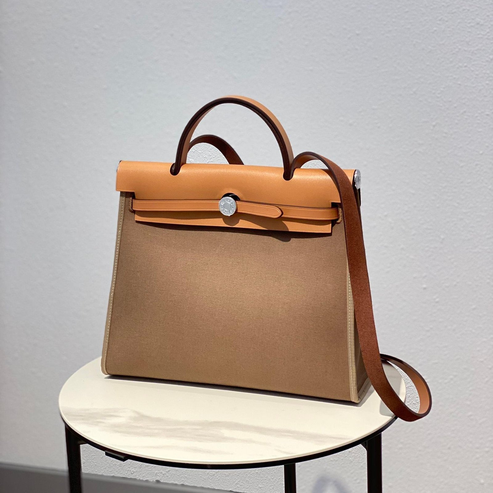herbag Light Gray Canvas Calfskin 31CM