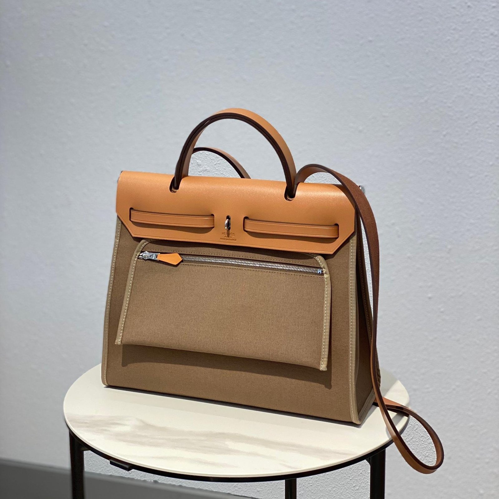 herbag Light Gray Canvas Calfskin 31CM - 图片 2