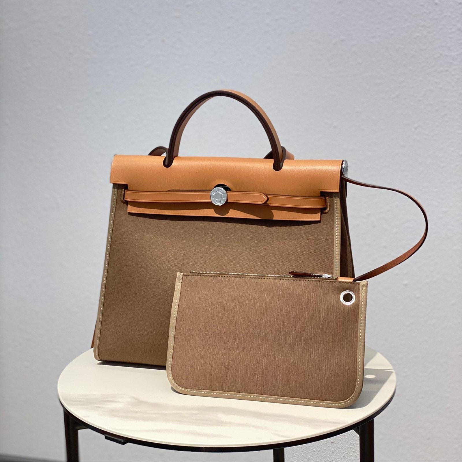 herbag Light Gray Canvas Calfskin 31CM - 图片 3