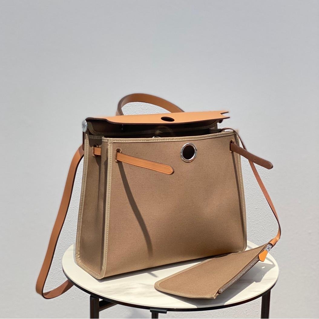 herbag Light Gray Canvas Calfskin 31CM - 图片 4