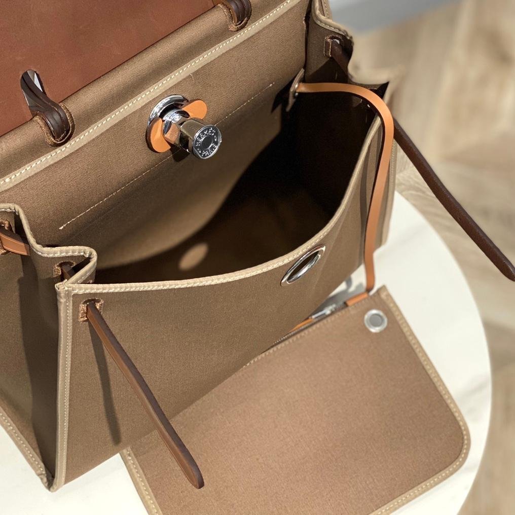 herbag Light Gray Canvas Calfskin 31CM - 图片 9