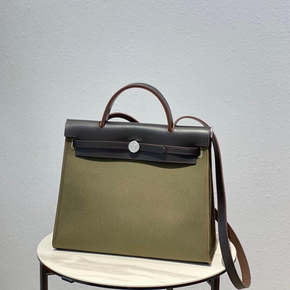 herbag Olive Green Canvas Calfskin 31CM