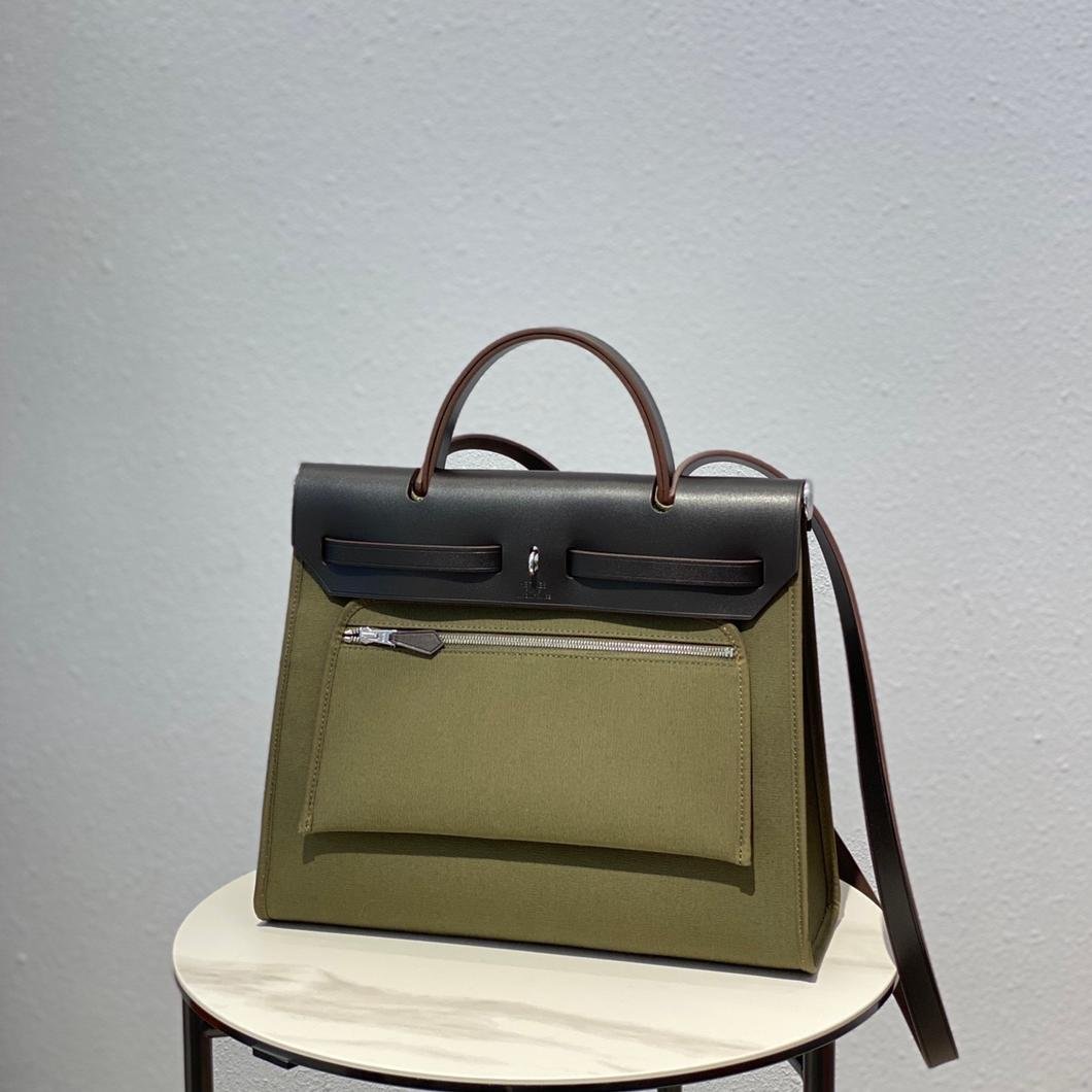 herbag Olive Green Canvas Calfskin 31CM - 图片 2