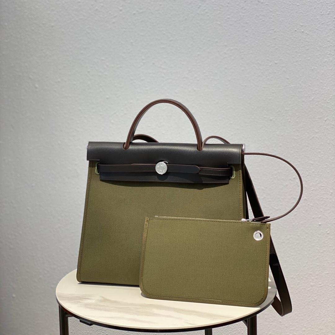 herbag Olive Green Canvas Calfskin 31CM - 图片 3