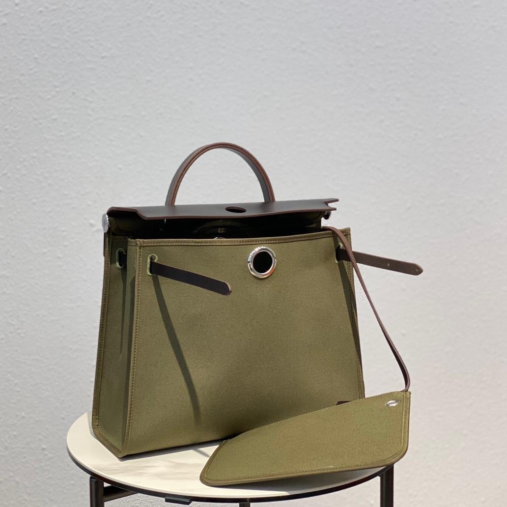 herbag Olive Green Canvas Calfskin 31CM - 图片 4
