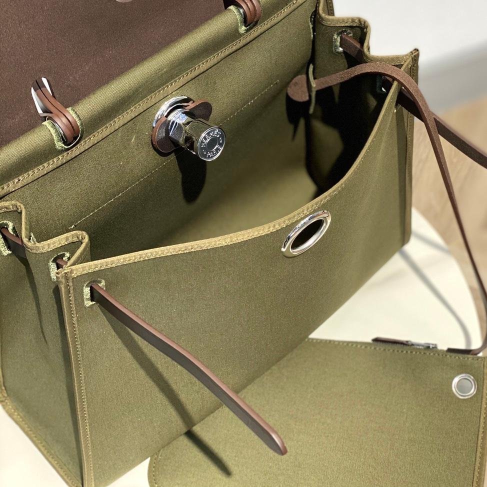 herbag Olive Green Canvas Calfskin 31CM - 图片 9