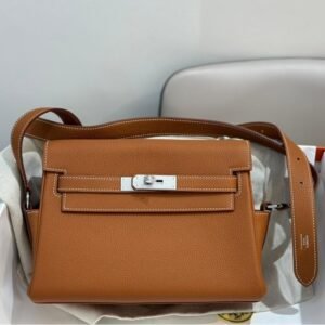 Kelly Messenger Crossbody Gold Brown with Silver Hardware 25CM