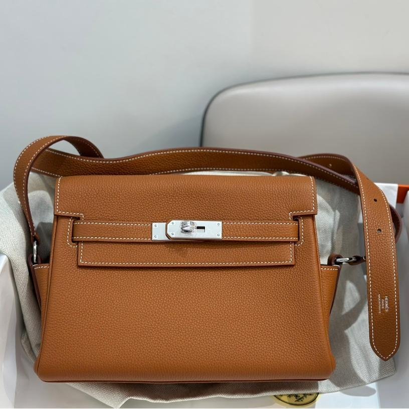 Kelly Messenger Crossbody Gold Brown with Silver Hardware 25CM