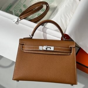 Kelly Gold Brown Silver Hardware Epsom Leather 20CM