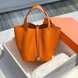 Picotin Lock Sunset Orange Leather 18CM/22CM