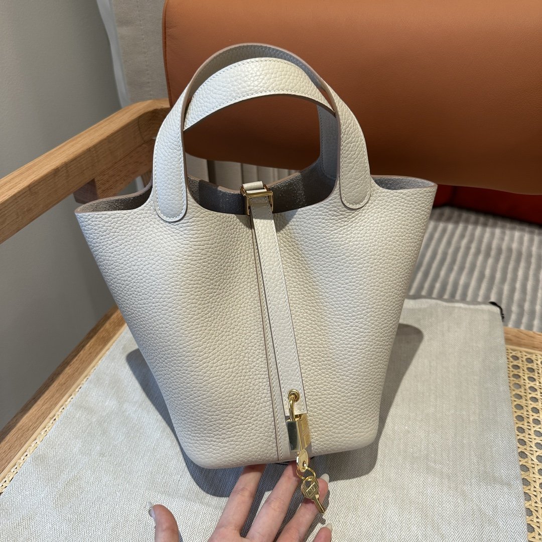 otin Lock Milk White Gold Hardware Leather 18CM - 图片 2