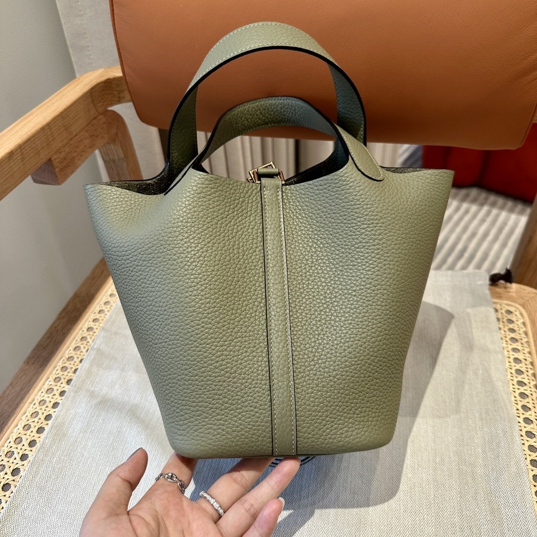 Picotin Lock Sauge Gold Hardware Leather 18CM - 图片 3