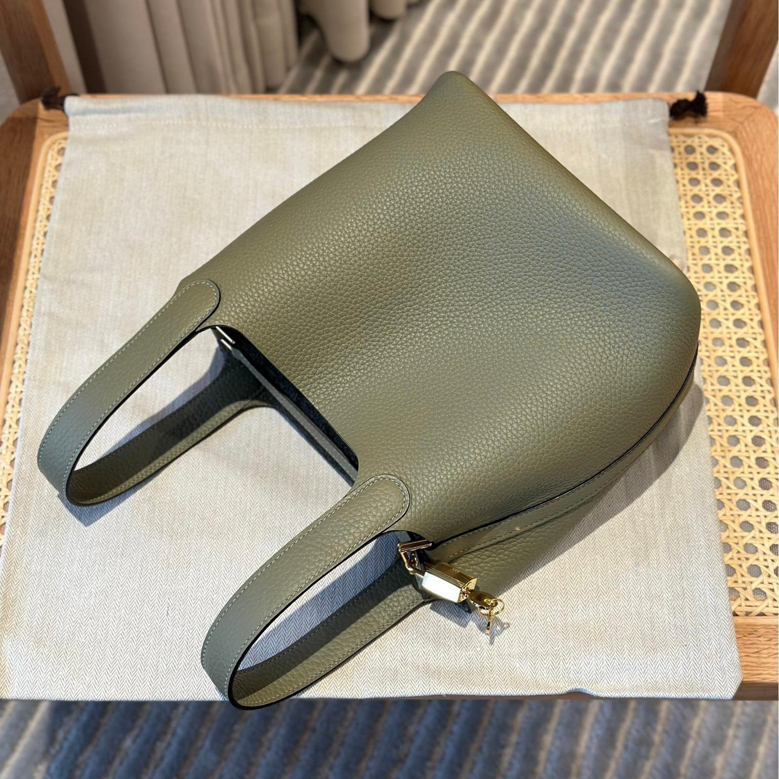Picotin Lock Sauge Gold Hardware Leather 18CM - 图片 7
