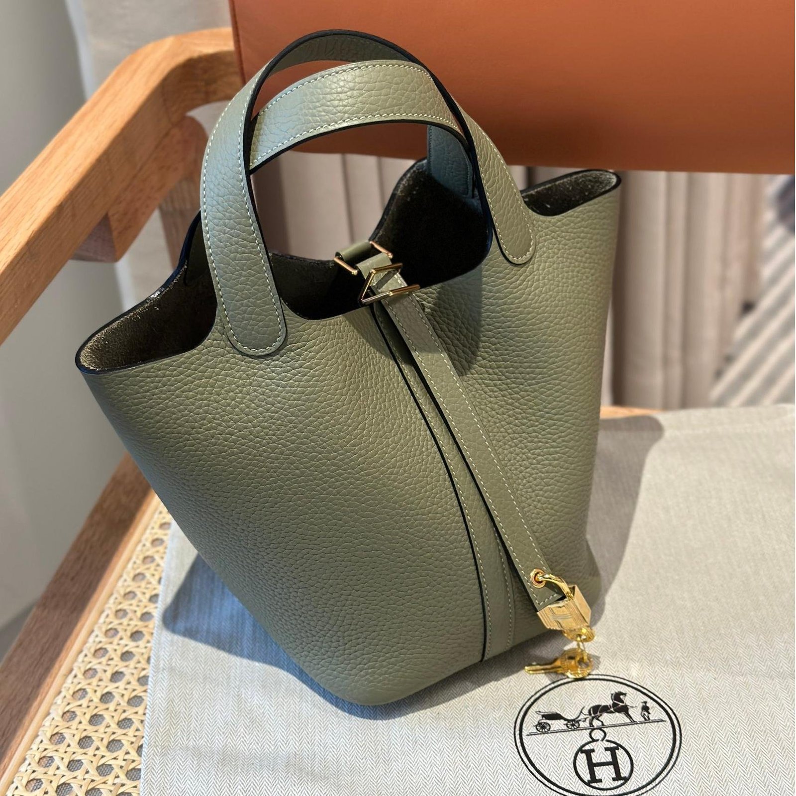 Picotin Lock Sauge Gold Hardware Leather 18CM - 图片 8
